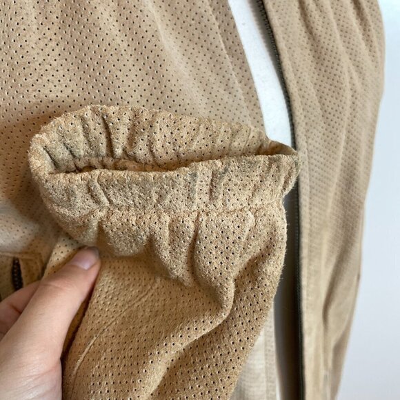 Tristan Suede Leather Perforated Bomber Moto Jacket Medium - Picture 8 of 11